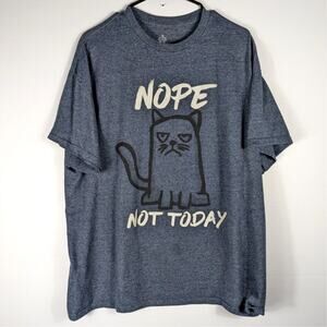 Hybrid Tees Men’s XL Graphic T-Shirt Blue Nope Not Today Cat Tee Funny Shirt